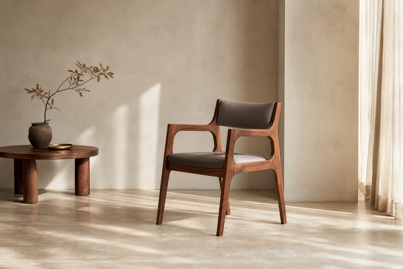 Kaede solid walnut armchair in a calm, naturally lit interior