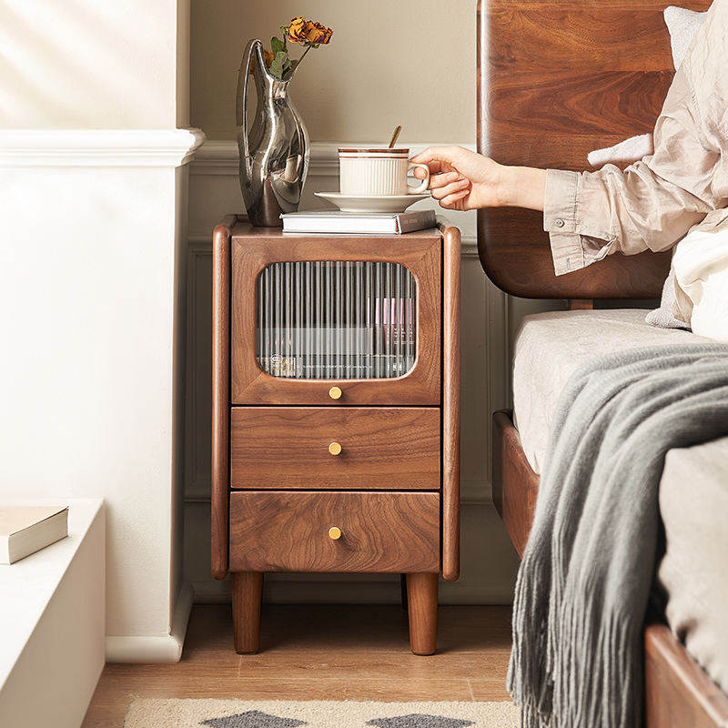 Walnich Nightstand with Fluted Glass Cabinet — Nightstands in solid American black walnut