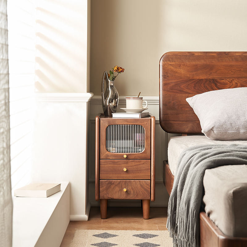 Walnich Nightstand with Fluted Glass Cabinet — view 2