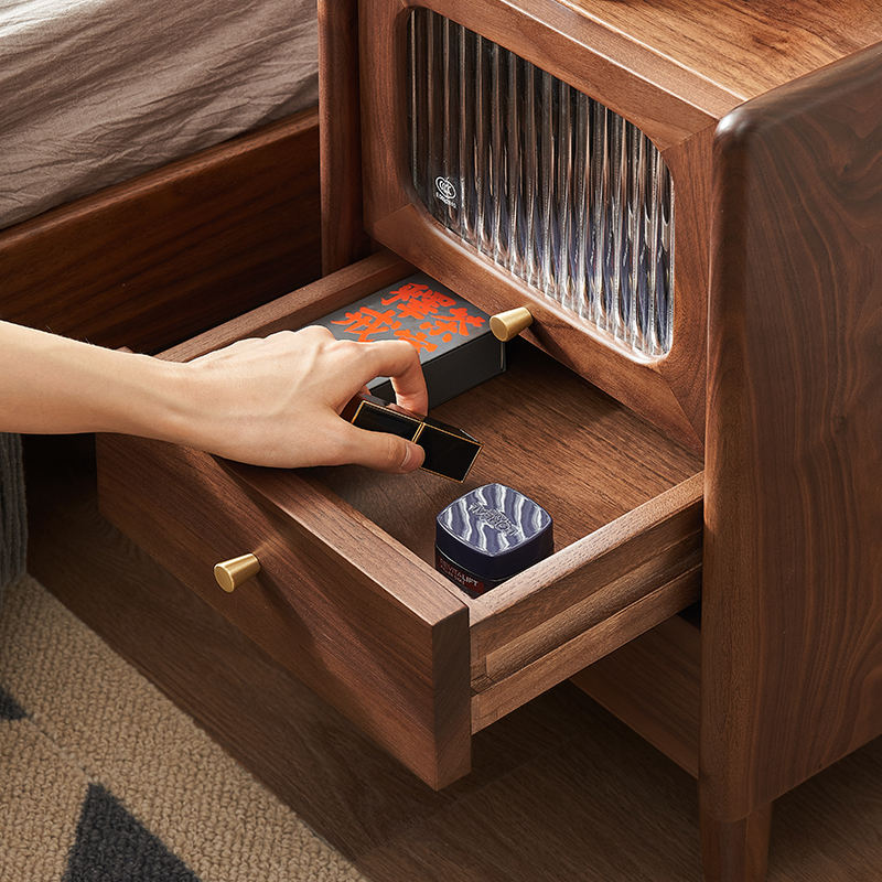 Walnich Nightstand with Fluted Glass Cabinet — view 3