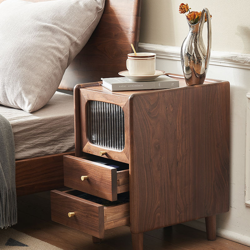 Walnich Nightstand with Fluted Glass Cabinet — view 4