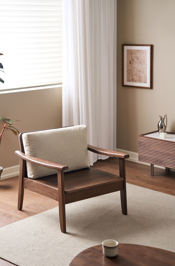 Walnich Modern Walnut Upholstered Lounge Armchair — view 2