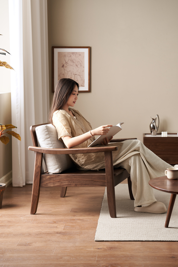 Walnich Modern Walnut Upholstered Lounge Armchair — view 3