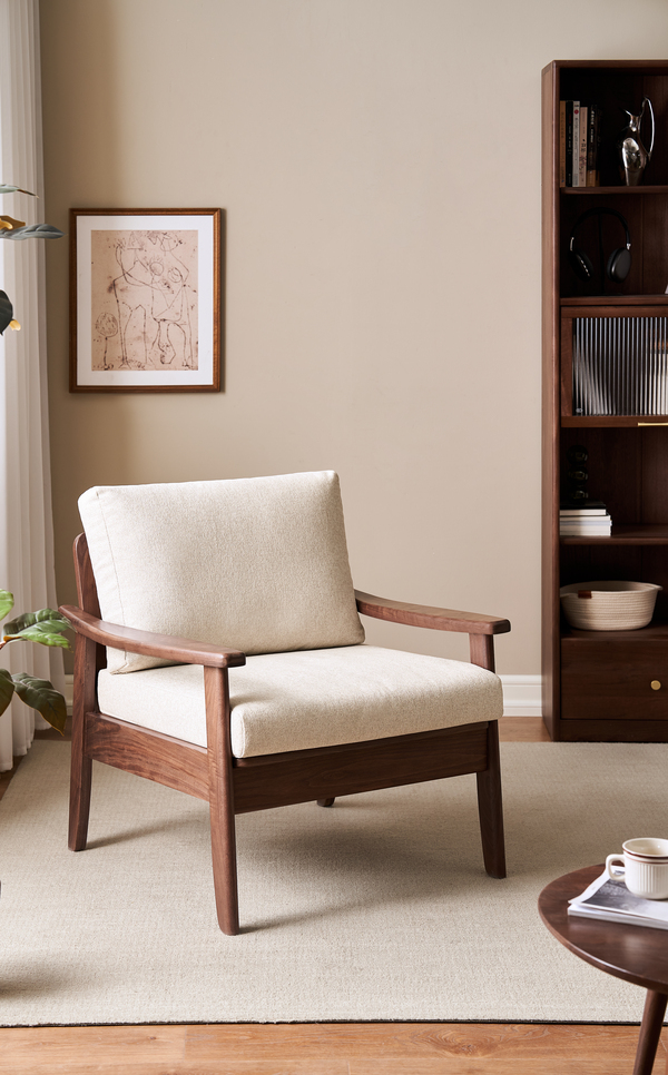 Walnich Modern Walnut Upholstered Lounge Armchair — view 4