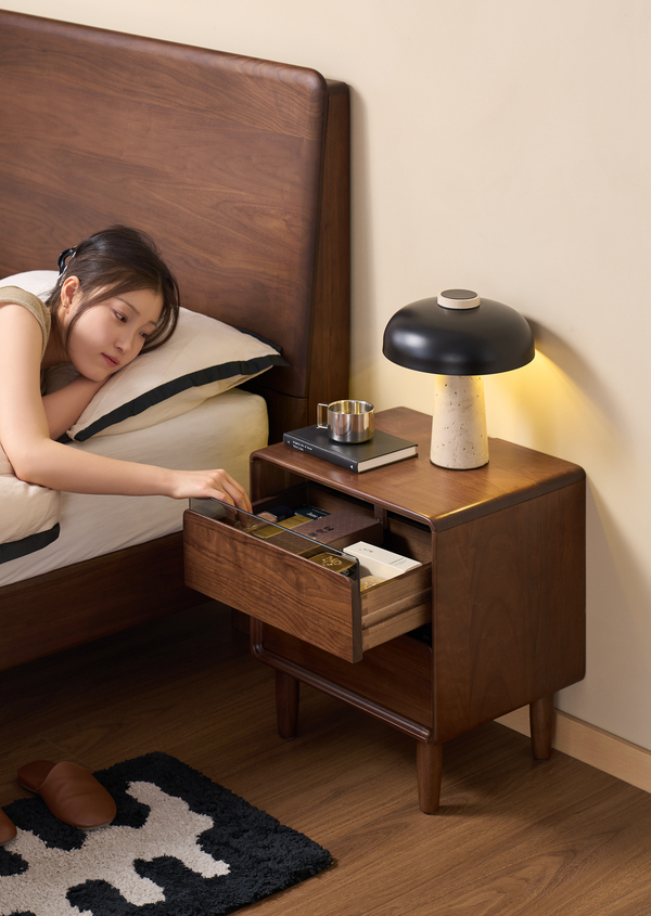 Walnich Nightstand with 2 Drawers and Glass Accents — view 3
