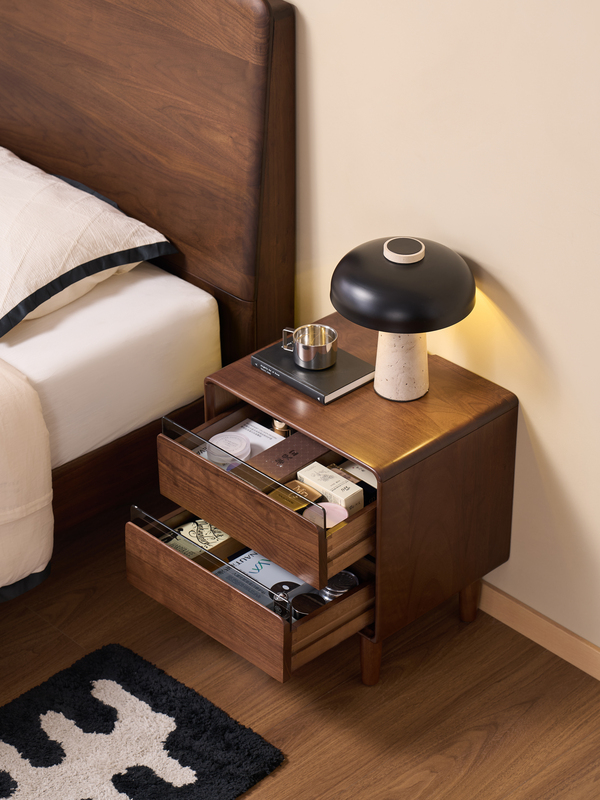Walnich Nightstand with 2 Drawers and Glass Accents — view 2
