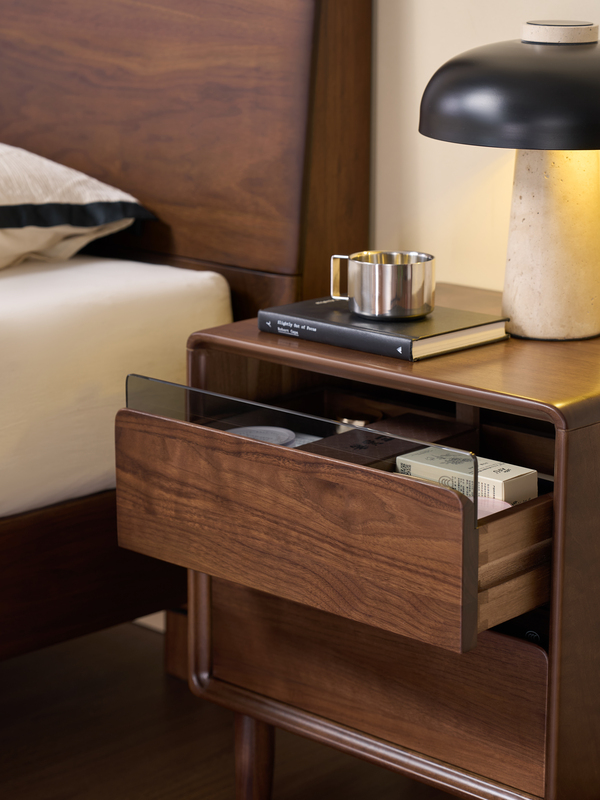 Walnich Nightstand with 2 Drawers and Glass Accents — view 4