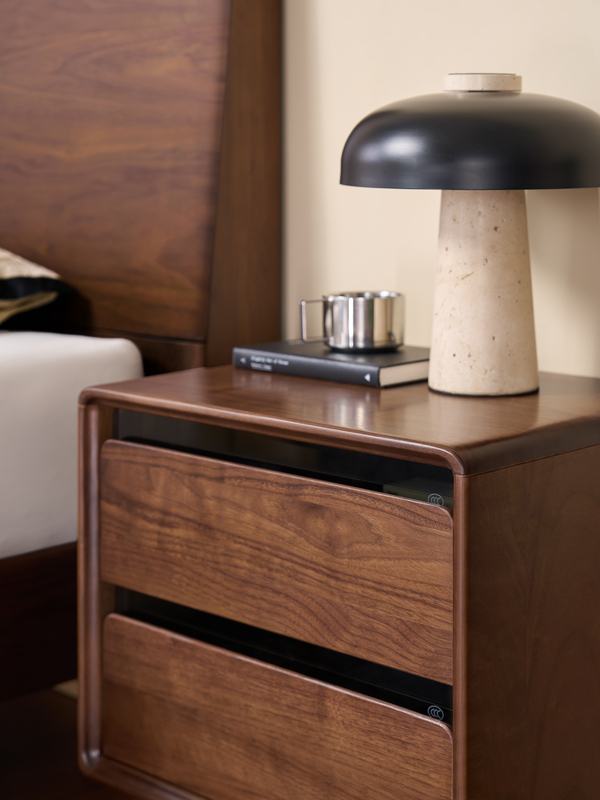 Walnich Nightstand with 2 Drawers and Glass Accents — view 5