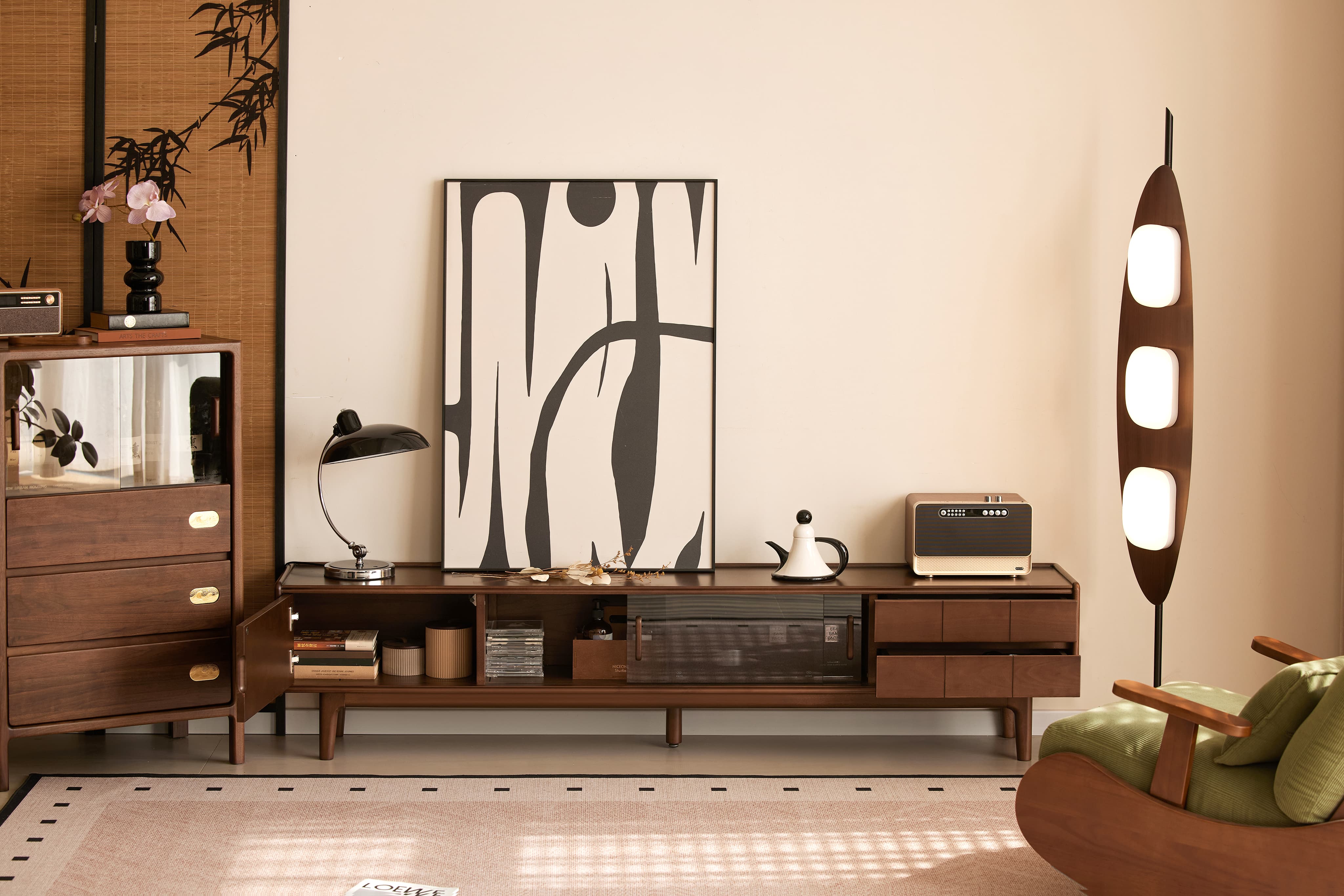 Walnich Birch Glass Door TV Stand — TV Stands in solid American black walnut