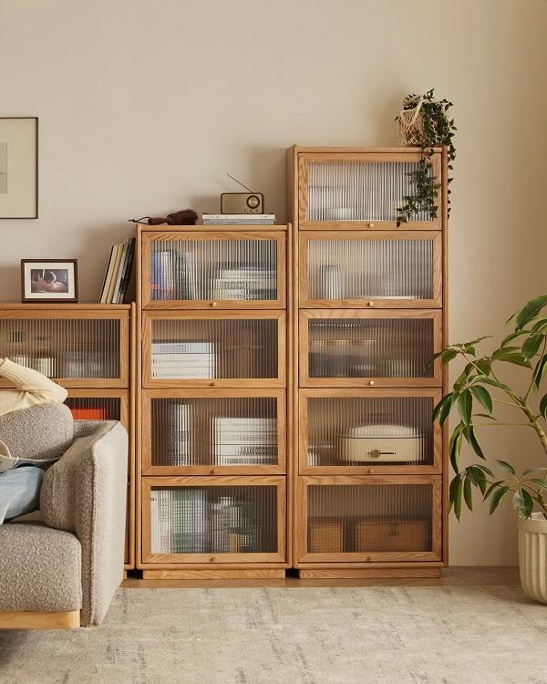 Walnich Wood Cabinet with Flip-up Glass Door — view 2