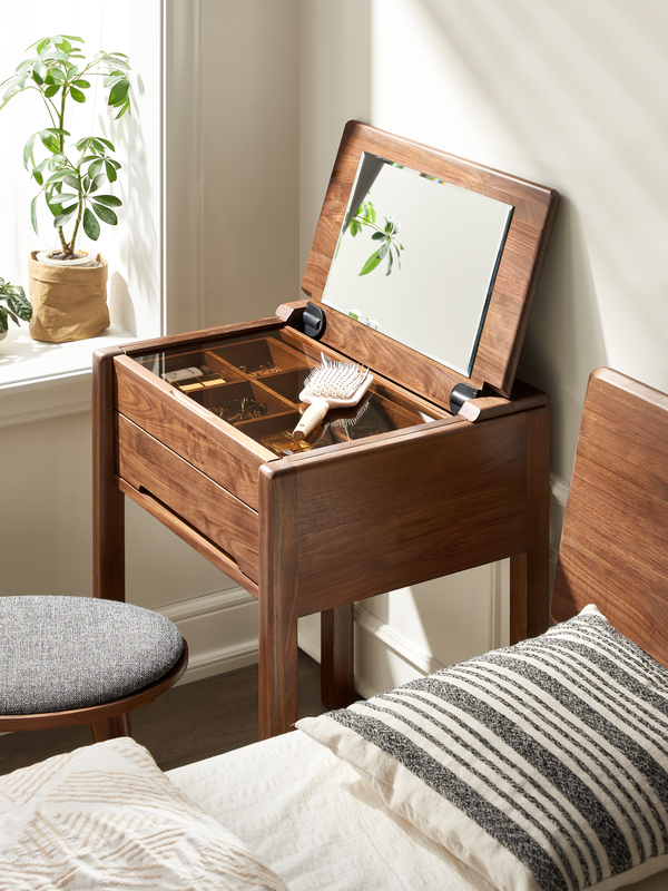 Walnich Dressing Table with Mirror (flip top) — Dressing Tables in solid American black walnut