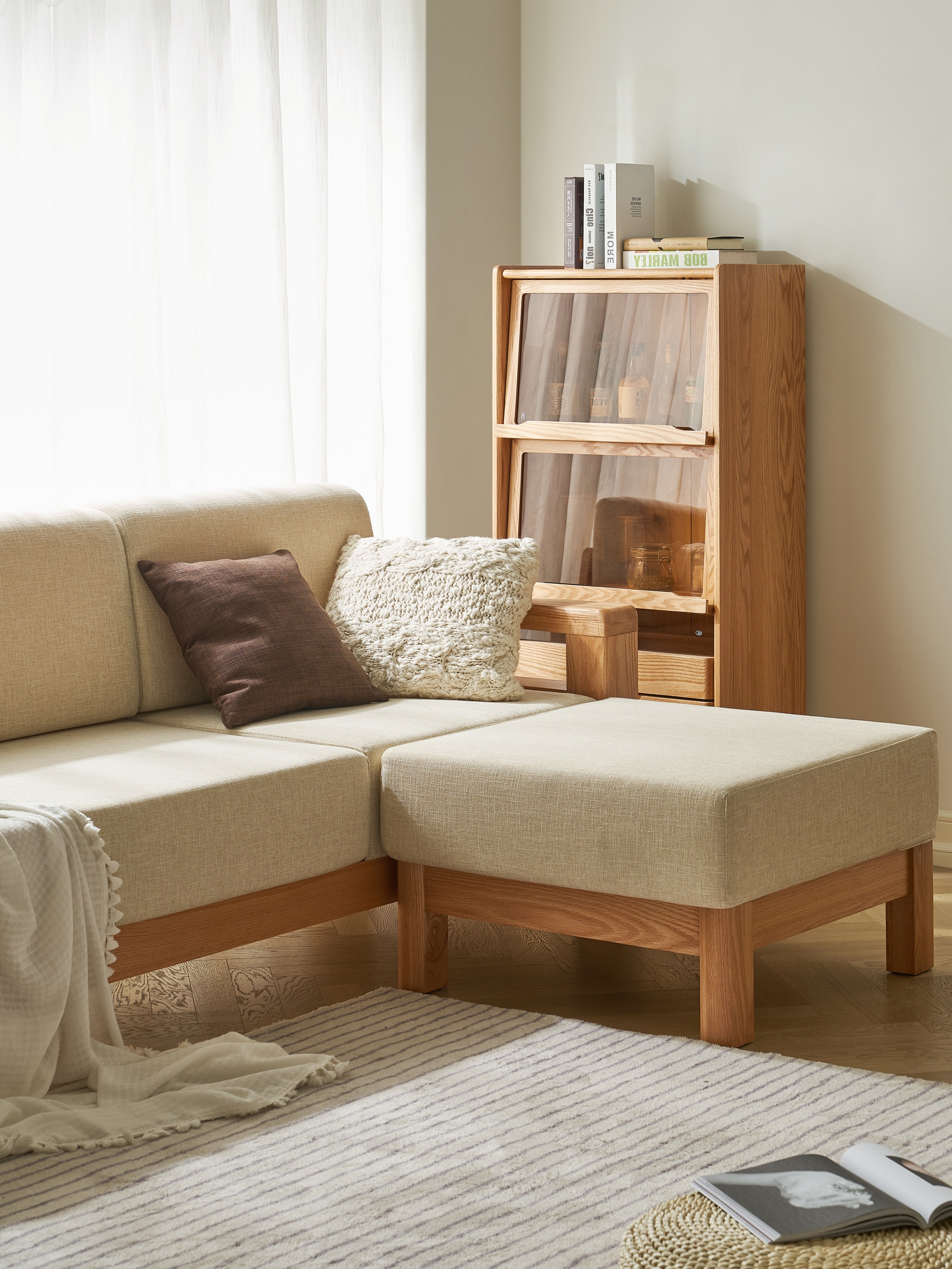 Walnich Minimalist Oak Frame Velvet Sofa — view 2