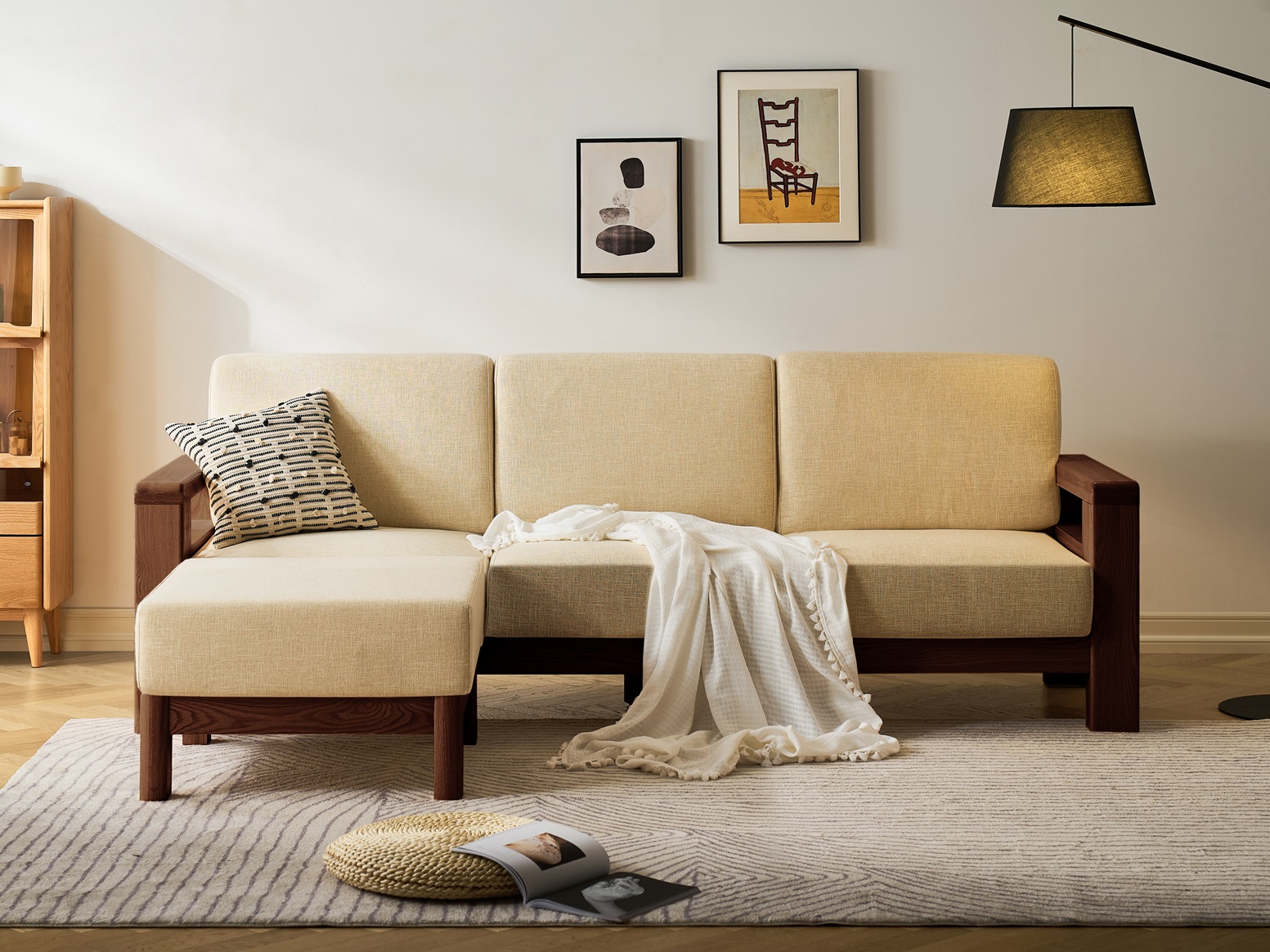 Walnich Minimalist Oak Frame Velvet Sofa — view 5