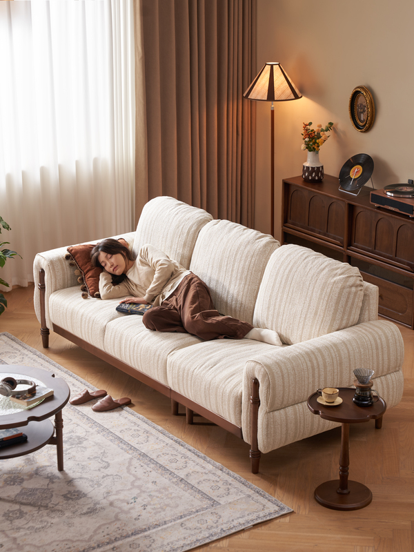 Walnich Vintage Oak-Frame Fabric Sofa — Sofa in solid American black walnut