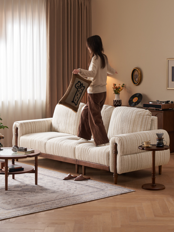 Walnich Vintage Oak-Frame Fabric Sofa — view 2