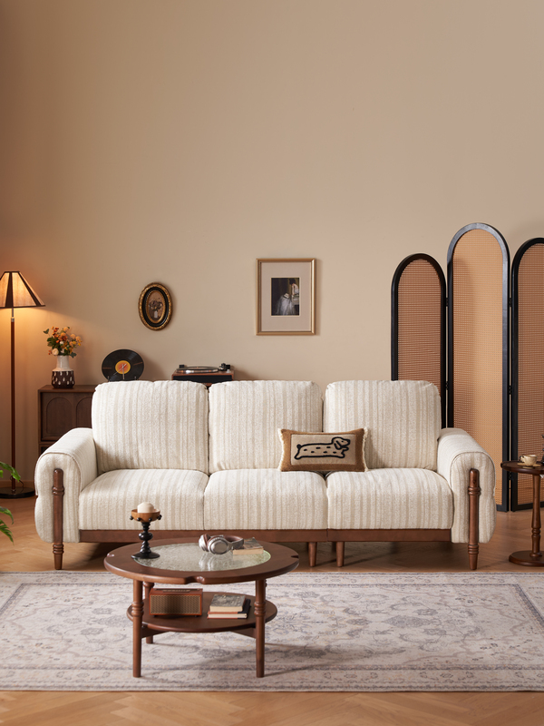 Walnich Vintage Oak-Frame Fabric Sofa — view 3