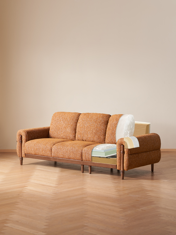 Walnich Vintage Oak-Frame Fabric Sofa — view 4
