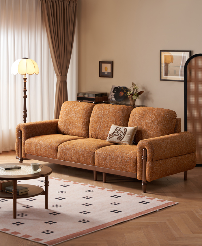 Walnich Vintage Oak-Frame Fabric Sofa — view 5