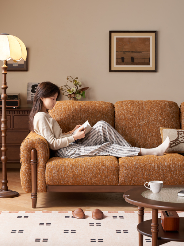 Walnich Vintage Oak-Frame Fabric Sofa — view 7