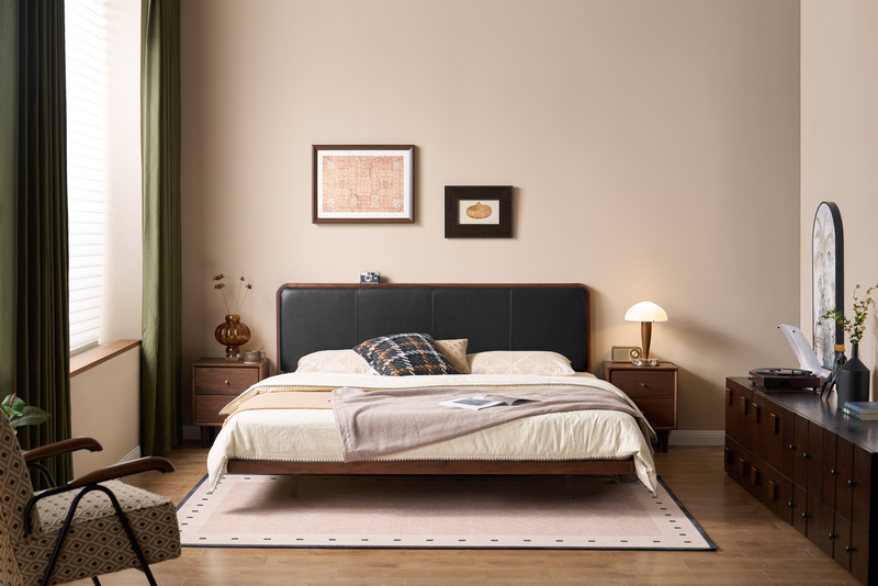 Walnich Upholstered Black walnut Bed — Bed in solid American black walnut