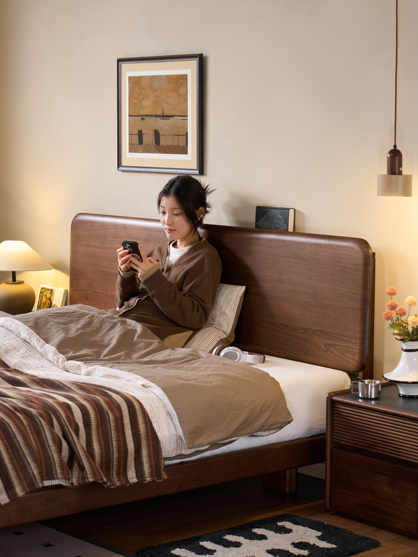 Walnich Mid-Century Modern Bed with Curved Wooden Headboard — view 3