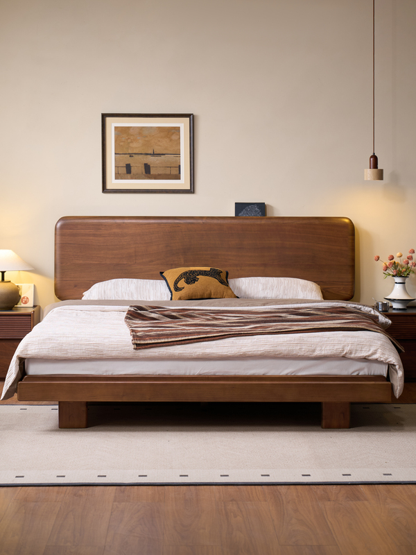 Walnich Mid-Century Modern Bed with Curved Wooden Headboard — view 6