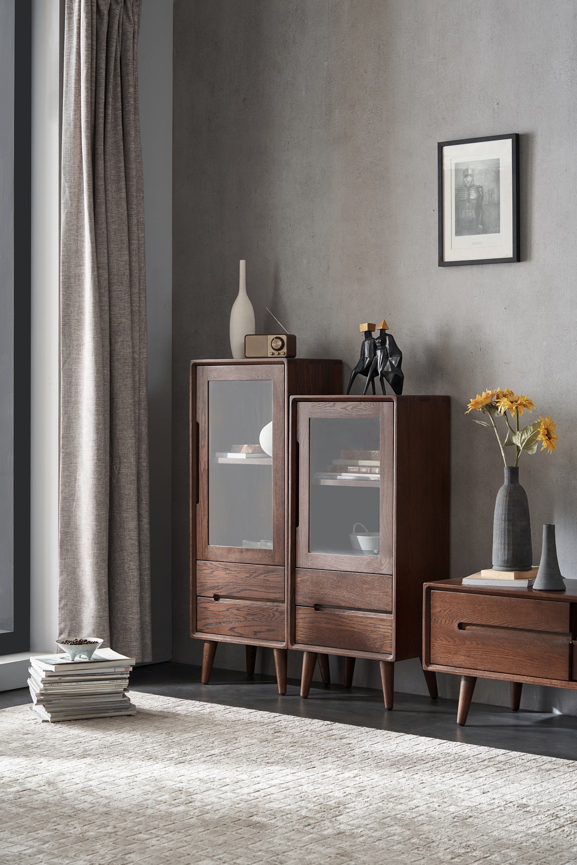 Walnich Modern Solid Oak Corner TV Stand — view 2